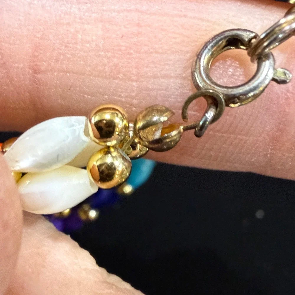 Vintage Rainbow Beaded Bracelet Gold‎ Tone Colorful Retro